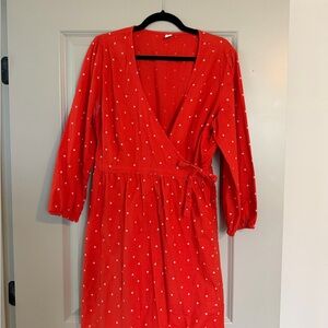 Old Navy Red Long Sleeve Dress with White Dots
